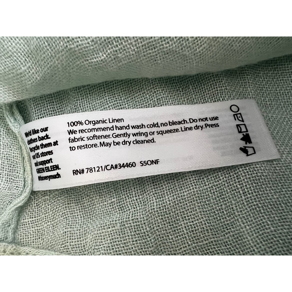 Eileen Fisher Woman 2X Organic Linen Blouse Seafoam Green Split Neck Top S5ONF - Picture 6 of 9